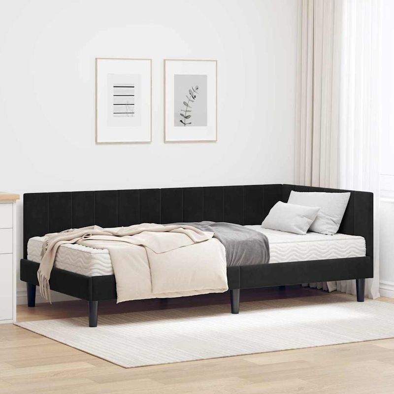 Casa si Gradina - Mobilier - Paturi si accesorii - Paturi - Cadru de pat coltar cu saltea Negru 90 x 190 cm Catifea - Infinity.ro