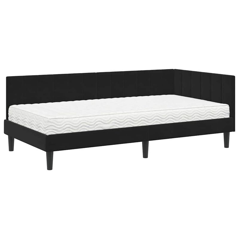 Casa si Gradina - Mobilier - Paturi si accesorii - Paturi - Cadru de pat coltar cu saltea Negru 90 x 190 cm Catifea - Infinity.ro