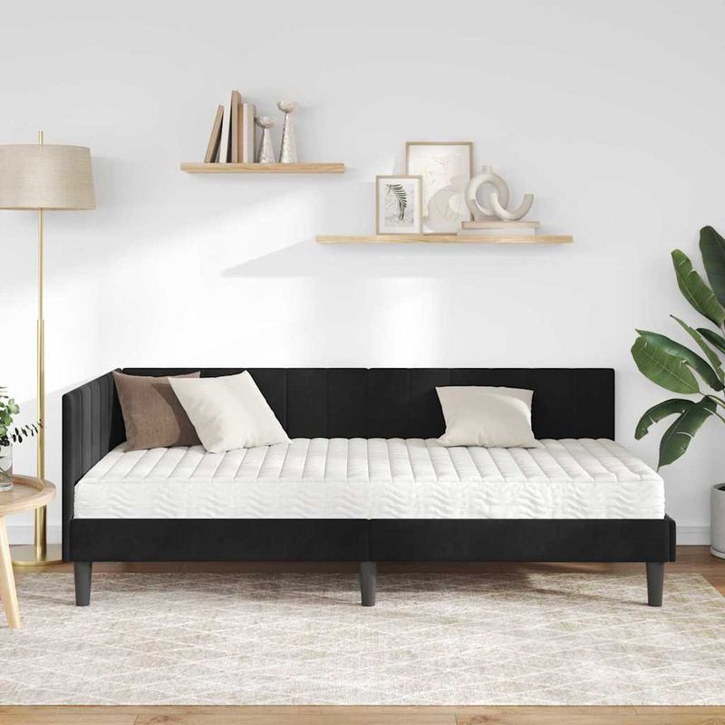 Casa si Gradina - Mobilier - Paturi si accesorii - Paturi - Cadru de pat coltar cu saltea Negru 90 x 190 cm Catifea - Infinity.ro