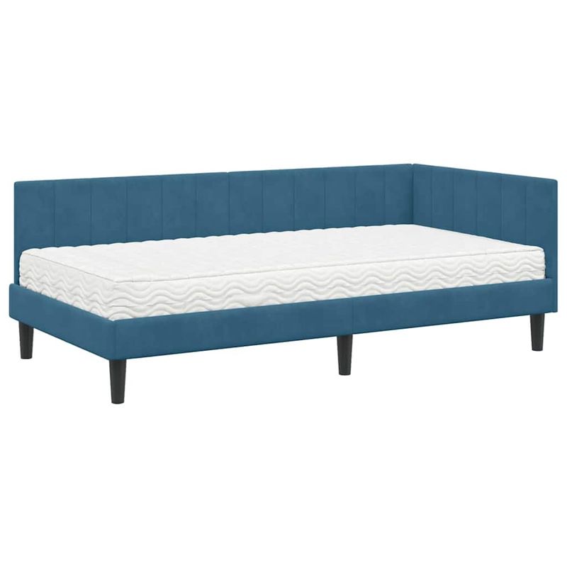 Casa si Gradina - Mobilier - Paturi si accesorii - Paturi - Cadru de pat coltar cu saltea albastru 90 x 190 cm Catifea - Infinity.ro