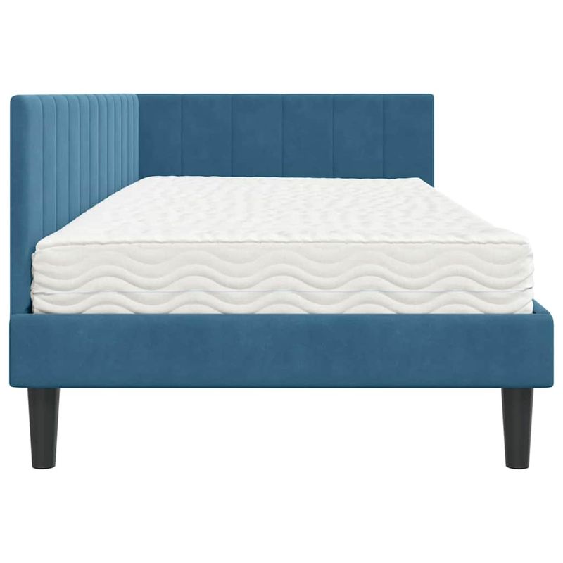 Casa si Gradina - Mobilier - Paturi si accesorii - Paturi - Cadru de pat coltar cu saltea albastru 90 x 190 cm Catifea - Infinity.ro