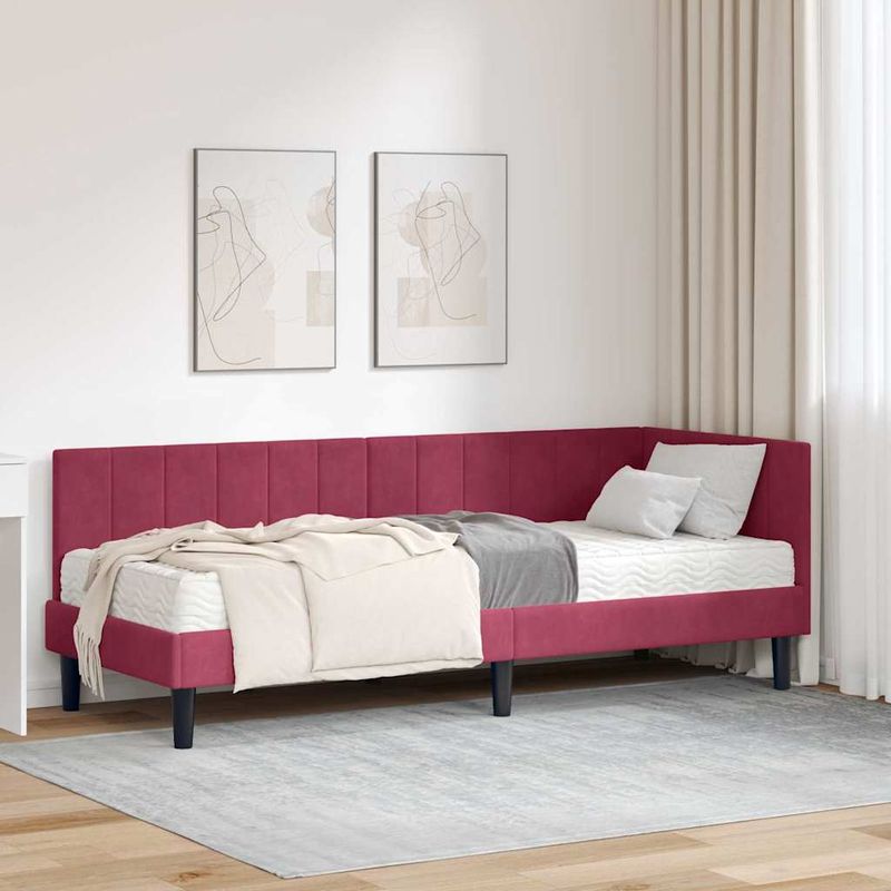 Casa si Gradina - Mobilier - Paturi si accesorii - Paturi - Cadru de pat coltar cu saltea bordo 80 x 200 cm Catifea - Infinity.ro
