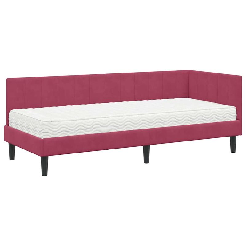 Casa si Gradina - Mobilier - Paturi si accesorii - Paturi - Cadru de pat coltar cu saltea bordo 80 x 200 cm Catifea - Infinity.ro
