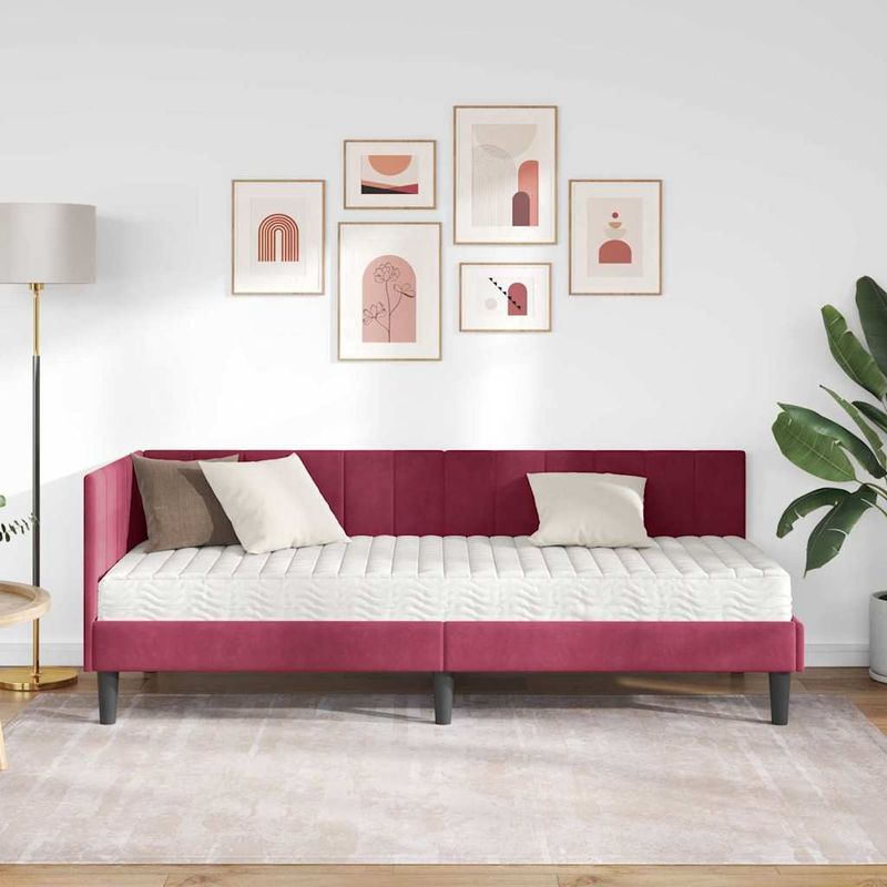 Casa si Gradina - Mobilier - Paturi si accesorii - Paturi - Cadru de pat coltar cu saltea bordo 80 x 200 cm Catifea - Infinity.ro