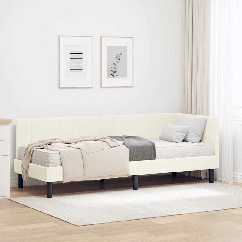 Casa si Gradina - Mobilier - Paturi si accesorii - Paturi - Cadru de pat coltar cu saltea Crem 80 x 200 cm Catifea - Infinity.ro