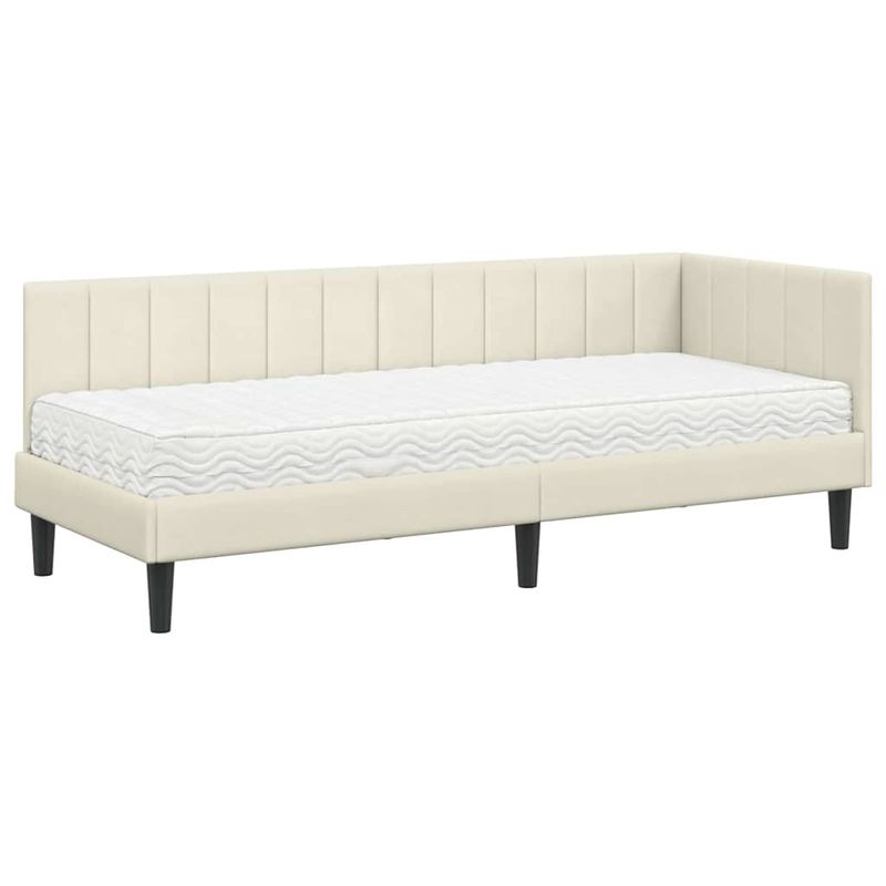 Casa si Gradina - Mobilier - Paturi si accesorii - Paturi - Cadru de pat coltar cu saltea Crem 80 x 200 cm Catifea - Infinity.ro