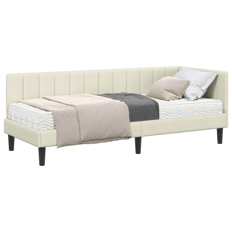 Casa si Gradina - Mobilier - Paturi si accesorii - Paturi - Cadru de pat coltar cu saltea Crem 80 x 200 cm Catifea - Infinity.ro