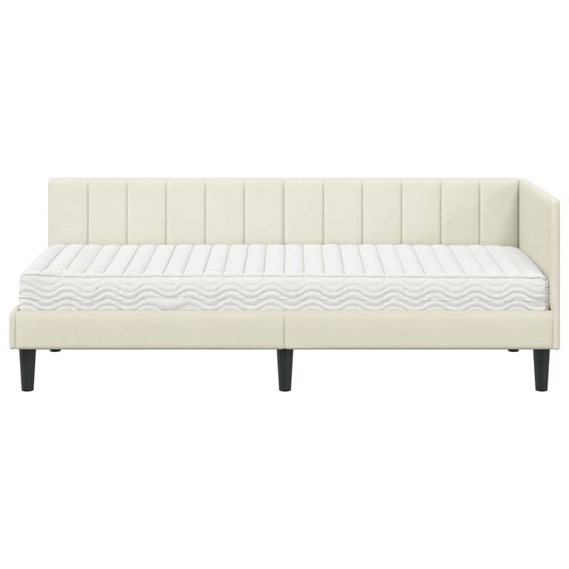 Casa si Gradina - Mobilier - Paturi si accesorii - Paturi - Cadru de pat coltar cu saltea Crem 80 x 200 cm Catifea - Infinity.ro