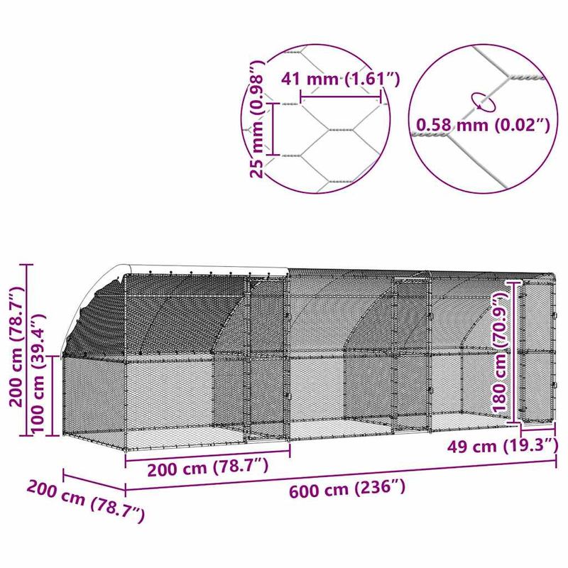 Petshop - Accesorii petshop - Culcusuri si custi - Custi interior si exterior - Cusca pentru pui Argintiu 600 x 200 x 198.5 cm Otel galvanizat - Infinity.ro