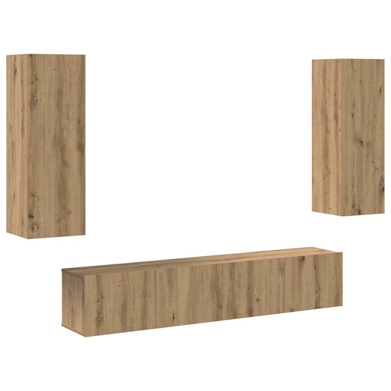 Casa si Gradina - Mobilier - Seturi de mobilier - Seturi living - Set de 4 piese pentru TV - montat pe perete, lemn de stejar artizanal, lemn tratat. - Infinity.ro