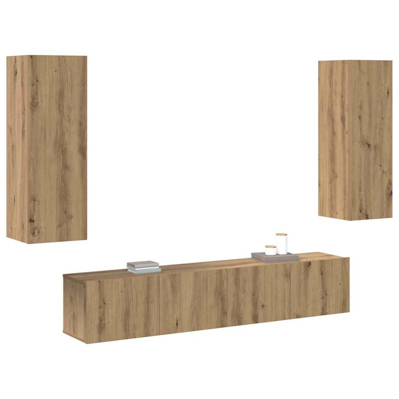 Casa si Gradina - Mobilier - Seturi de mobilier - Seturi living - Set de 4 piese pentru TV - montat pe perete, lemn de stejar artizanal, lemn tratat. - Infinity.ro