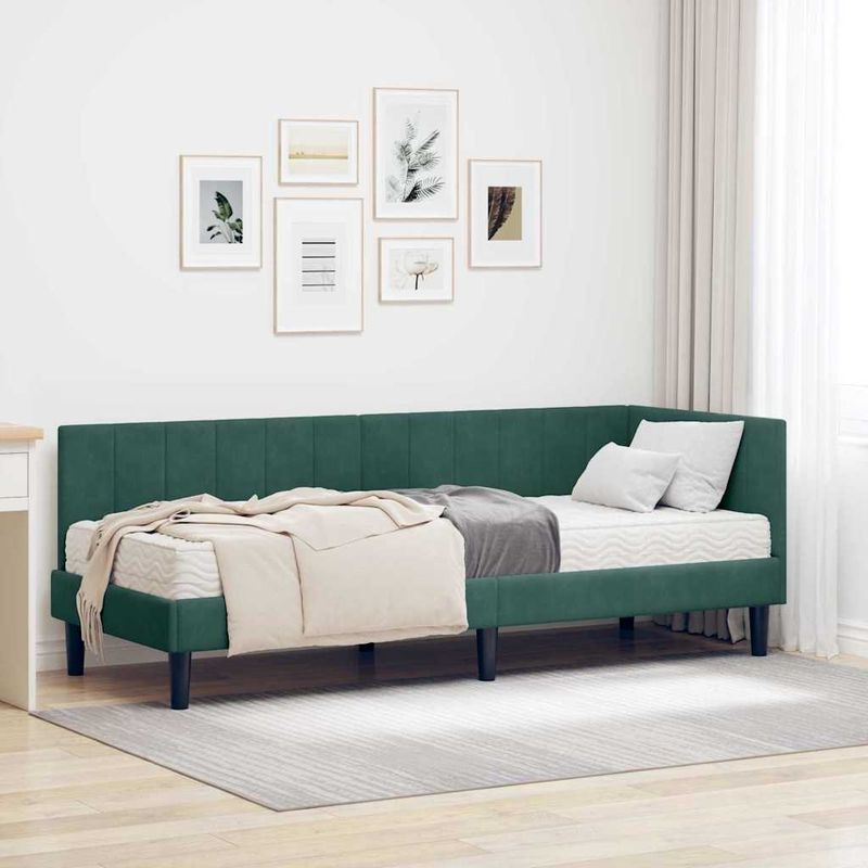 Casa si Gradina - Mobilier - Paturi si accesorii - Paturi - Cadru de pat coltar cu saltea Verde inchis 80 x 200 cm Catifea - Infinity.ro
