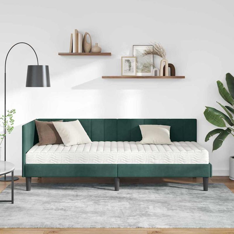 Casa si Gradina - Mobilier - Paturi si accesorii - Paturi - Cadru de pat coltar cu saltea Verde inchis 80 x 200 cm Catifea - Infinity.ro
