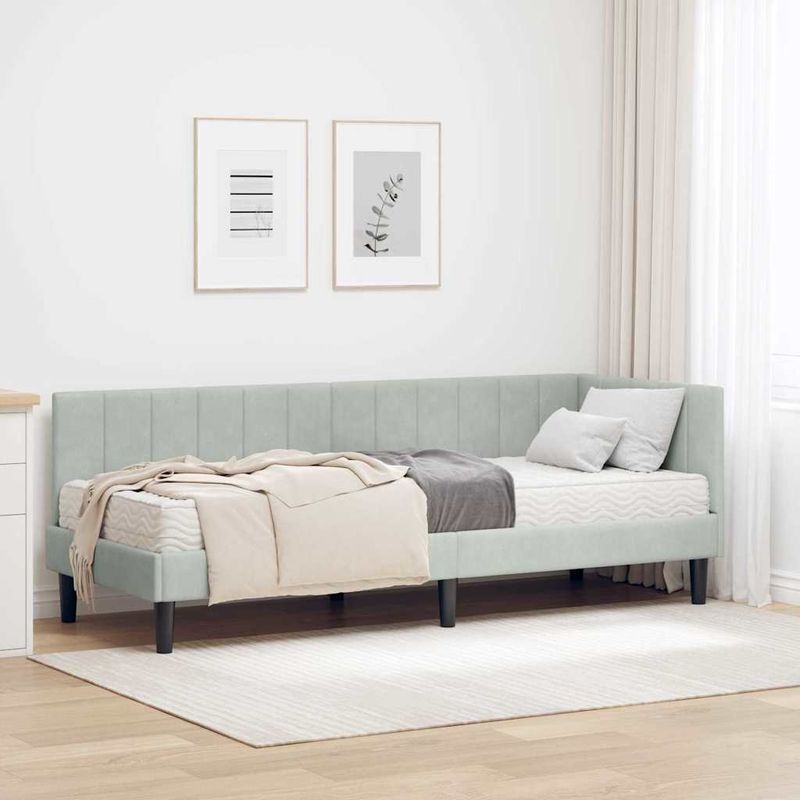 Casa si Gradina - Mobilier - Paturi si accesorii - Paturi - Cadru de pat coltar cu saltea Gri deschis 80 x 200 cm Catifea - Infinity.ro