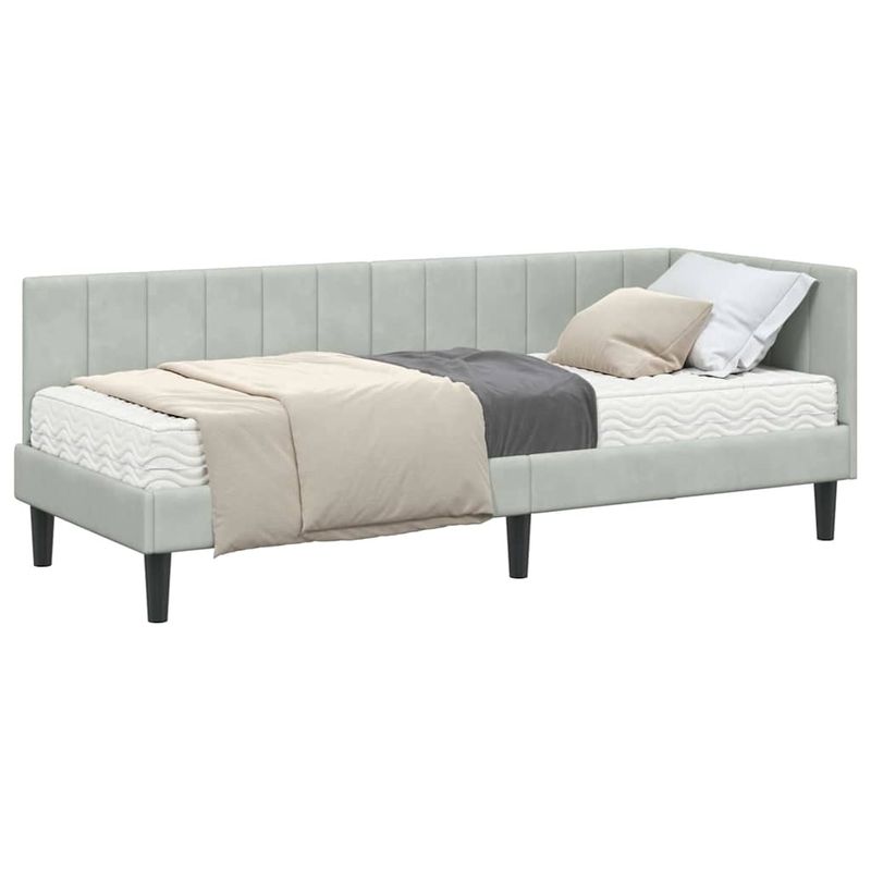 Casa si Gradina - Mobilier - Paturi si accesorii - Paturi - Cadru de pat coltar cu saltea Gri deschis 80 x 200 cm Catifea - Infinity.ro