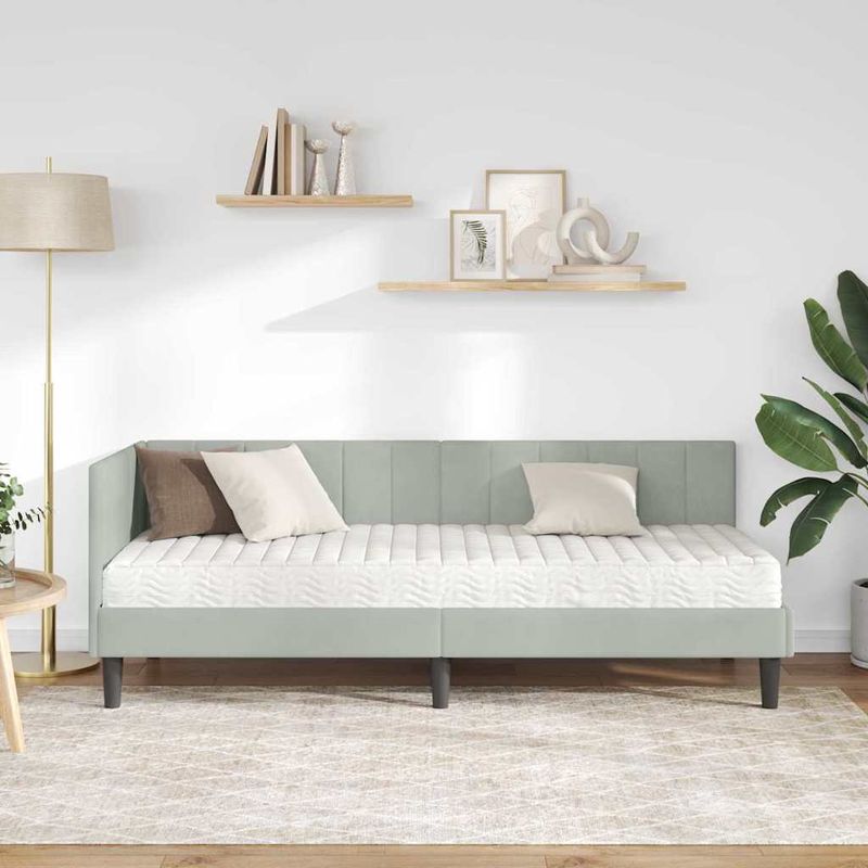 Casa si Gradina - Mobilier - Paturi si accesorii - Paturi - Cadru de pat coltar cu saltea Gri deschis 80 x 200 cm Catifea - Infinity.ro
