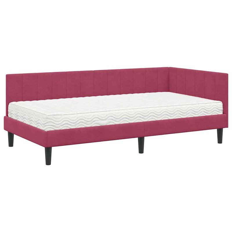Casa si Gradina - Mobilier - Paturi si accesorii - Paturi - Cadru de pat coltar cu saltea bordo 90 x 190 cm Catifea - Infinity.ro