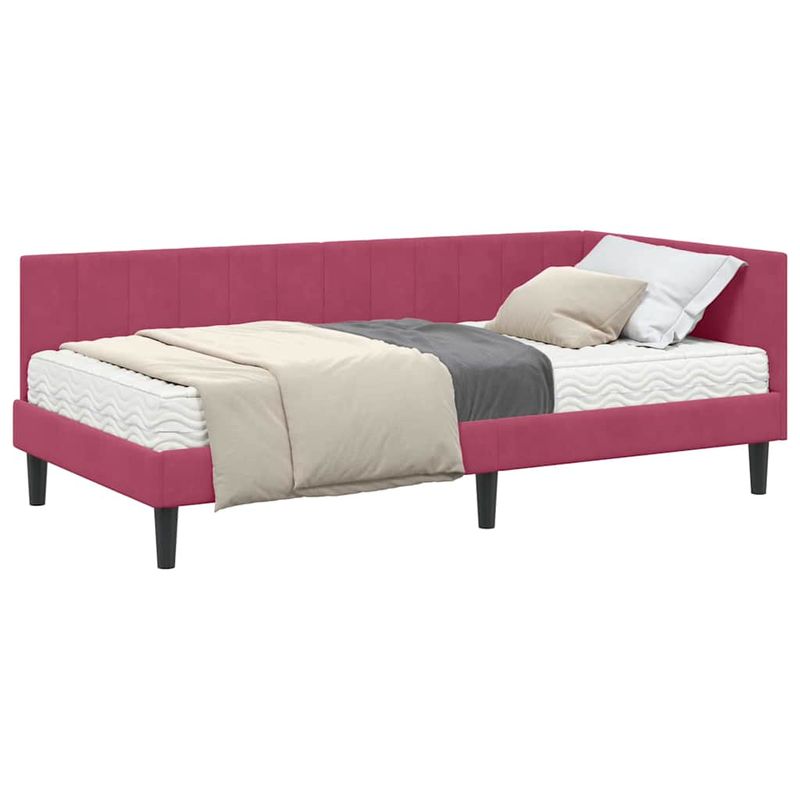 Casa si Gradina - Mobilier - Paturi si accesorii - Paturi - Cadru de pat coltar cu saltea bordo 90 x 190 cm Catifea - Infinity.ro