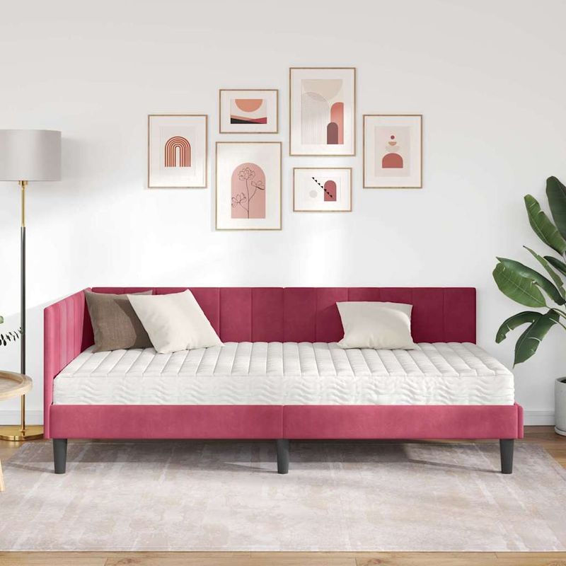 Casa si Gradina - Mobilier - Paturi si accesorii - Paturi - Cadru de pat coltar cu saltea bordo 90 x 190 cm Catifea - Infinity.ro