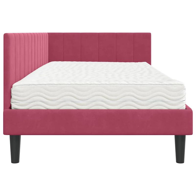 Casa si Gradina - Mobilier - Paturi si accesorii - Paturi - Cadru de pat coltar cu saltea bordo 90 x 190 cm Catifea - Infinity.ro
