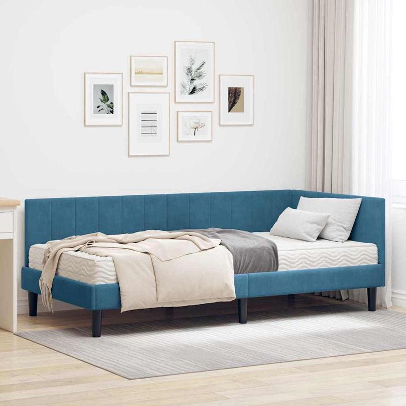 Casa si Gradina - Mobilier - Paturi si accesorii - Paturi - Cadru de pat coltar cu saltea albastru 90 x 200 cm Catifea - Infinity.ro