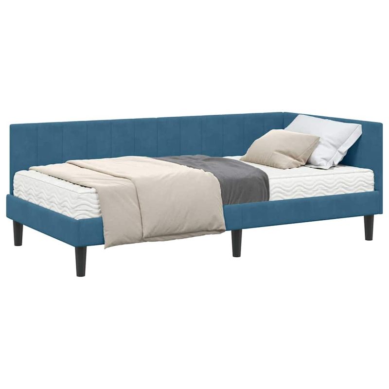 Casa si Gradina - Mobilier - Paturi si accesorii - Paturi - Cadru de pat coltar cu saltea albastru 90 x 200 cm Catifea - Infinity.ro