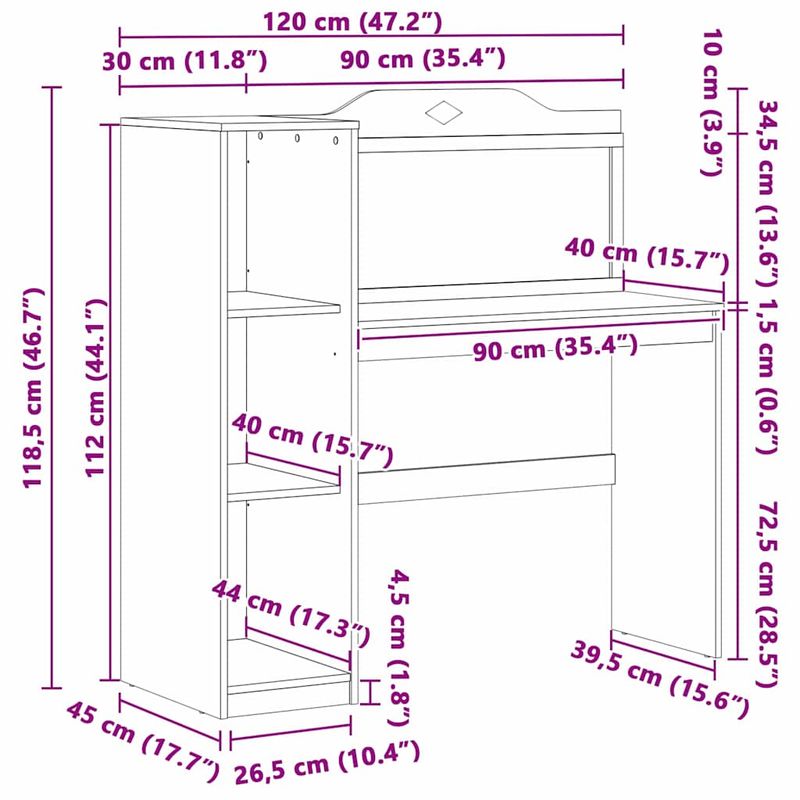 Casa si Gradina - Mobilier - Mese si birouri - Birouri - Birou cu tabla de scris cu raft Alb si gri 120 x 45 x 118.5 cm - Infinity.ro