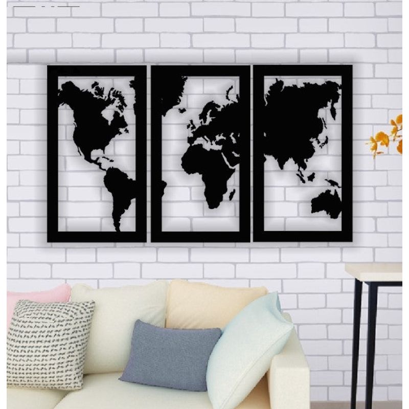 Casa si Gradina - Decoratiuni - Decoratiuni perete - Decor perete Personalizabil 3 Parti Harta Lumii HHH416 din lemn - 65 L x 38 H (cm) - Infinity.ro