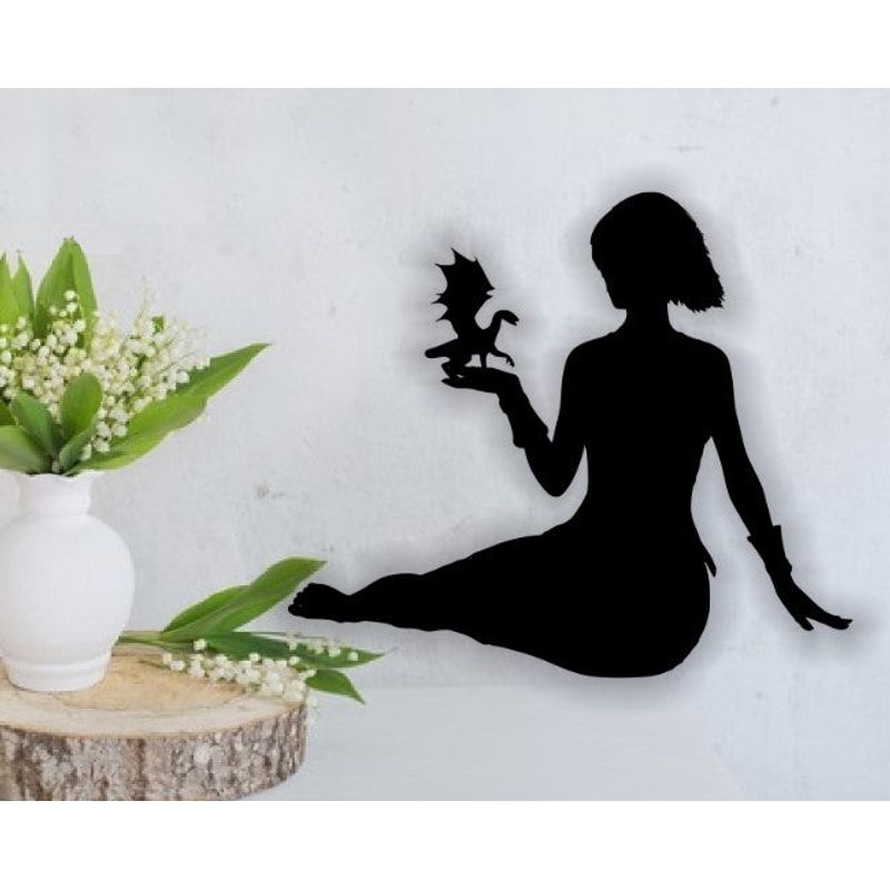 Casa si Gradina - Decoratiuni - Decoratiuni perete - Decor perete Personalizabil Fata cu Dragon HHH130 din lemn - 44 L x 38 H (cm) - Infinity.ro