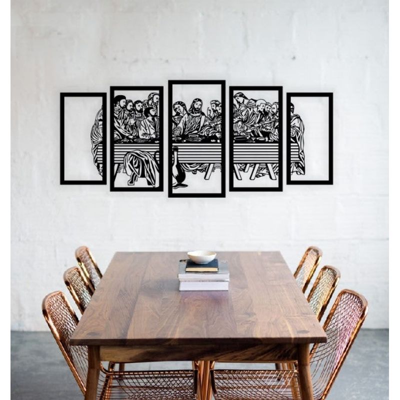 Casa si Gradina - Decoratiuni - Decoratiuni perete - Decor perete Personalizabil 5 parti Cina Cea de Taina din lemn - 138 L x 58 H (cm) - Infinity.ro