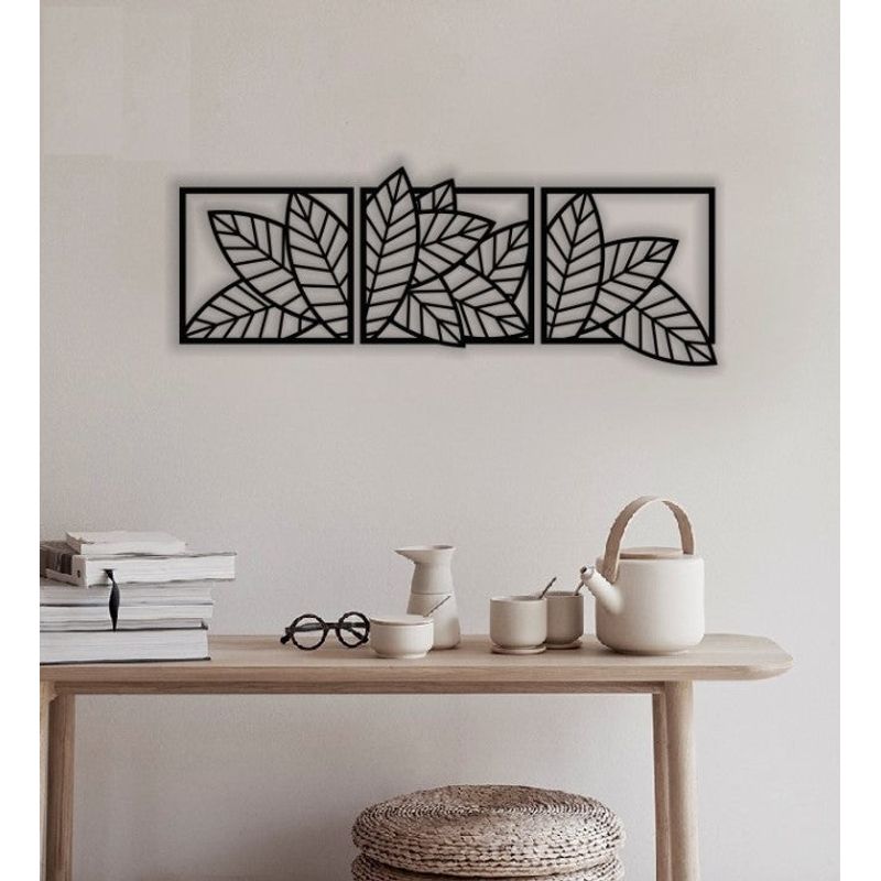 Casa si Gradina - Decoratiuni - Decoratiuni perete - Decor perete Personalizabil 3 Parti Frunze de Flori HHH535 din lemn - 111 L x 38 H (cm) - Infinity.ro