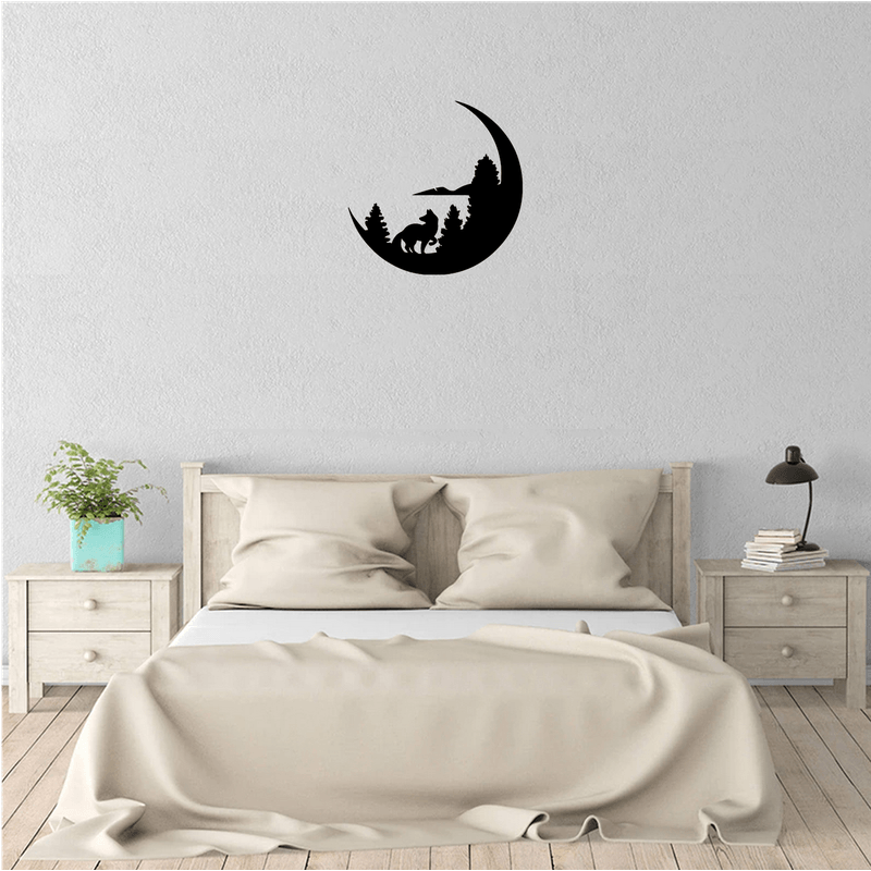 Casa si Gradina - Decoratiuni - Decoratiuni perete - Decor perete Lup si Luna HH695 din lemn - 27 L x 27 H (cm) - Infinity.ro