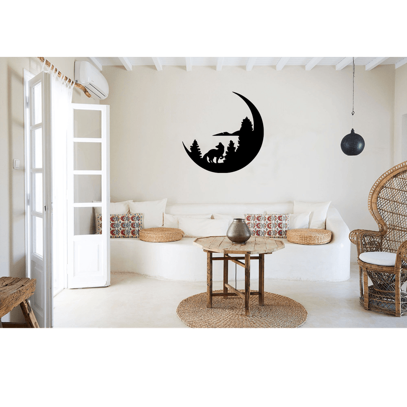Casa si Gradina - Decoratiuni - Decoratiuni perete - Decor perete Lup si Luna HH695 din lemn - 27 L x 27 H (cm) - Infinity.ro
