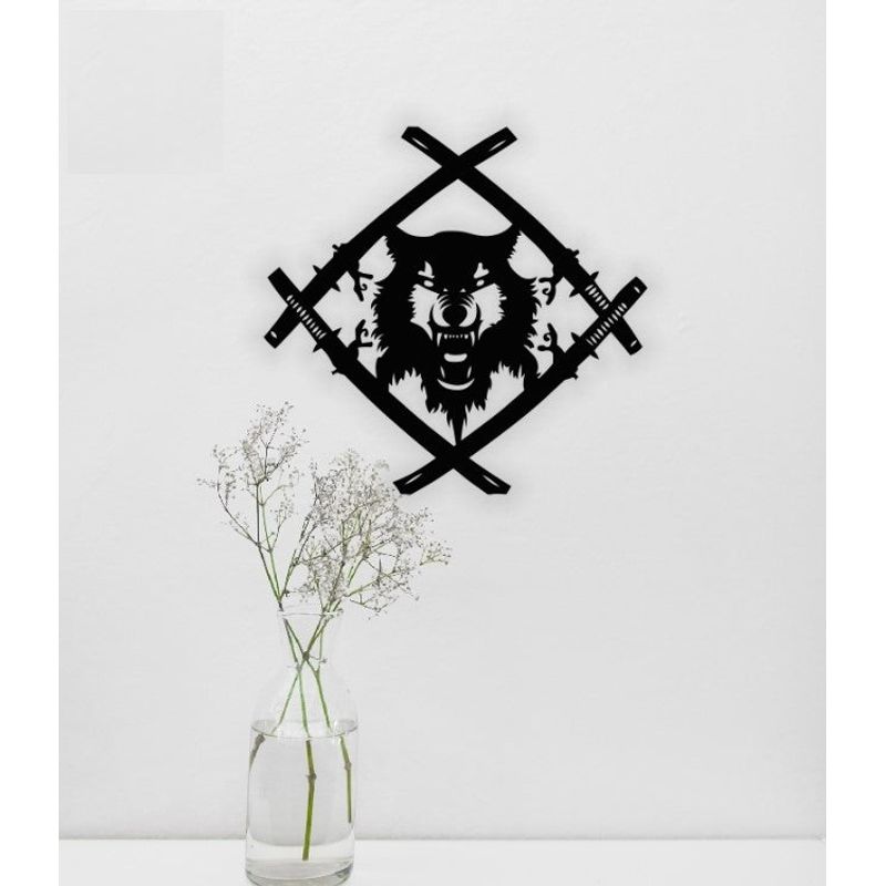 Casa si Gradina - Decoratiuni - Decoratiuni perete - Decor perete Personalizabil Lup in Sabii HHH659 din lemn - 40 L x 38 H (cm) - Infinity.ro