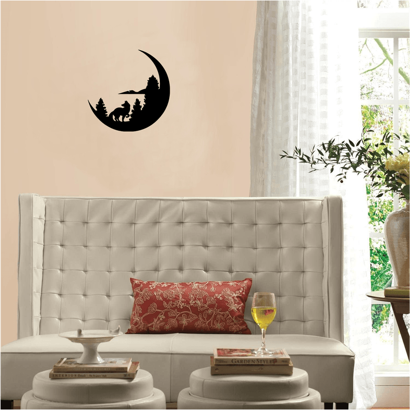 Casa si Gradina - Decoratiuni - Decoratiuni perete - Decor perete Lup si Luna HH695 din lemn - 20 L x 20 H (cm) - Infinity.ro