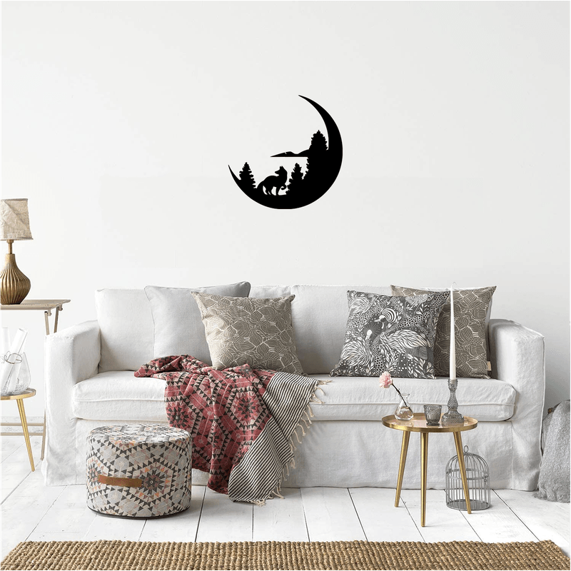 Casa si Gradina - Decoratiuni - Decoratiuni perete - Decor perete Lup si Luna HH695 din lemn - 20 L x 20 H (cm) - Infinity.ro