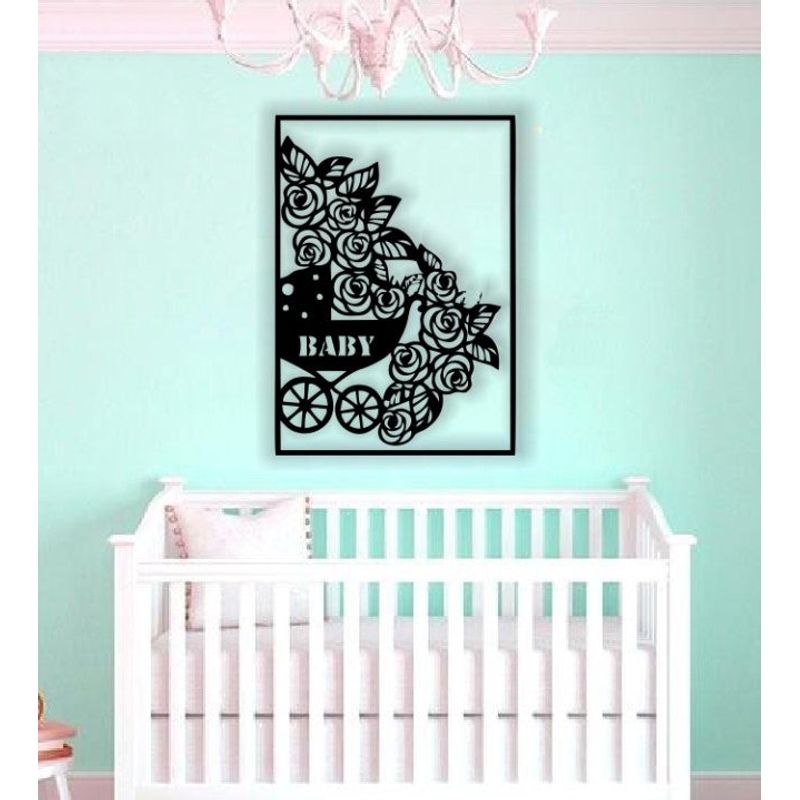 Casa si Gradina - Decoratiuni - Decoratiuni perete - Decor perete Personalizabil Carucior cu Flori HHH679 din lemn - 38 L x 54 H (cm) - Infinity.ro