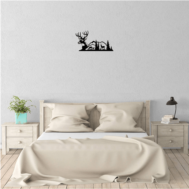 Casa si Gradina - Decoratiuni - Decoratiuni perete - Decor perete Munte cu Cerbi HH701 din lemn - 57 L x 31 H (cm) - Infinity.ro
