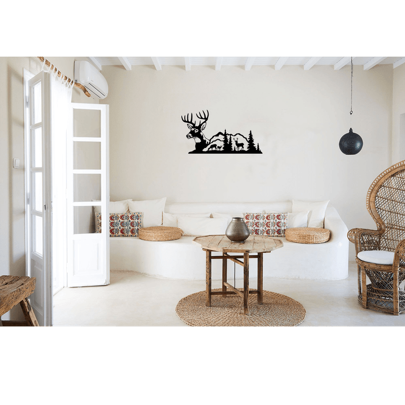 Casa si Gradina - Decoratiuni - Decoratiuni perete - Decor perete Munte cu Cerbi HH701 din lemn - 46 L x 25 H (cm) - Infinity.ro