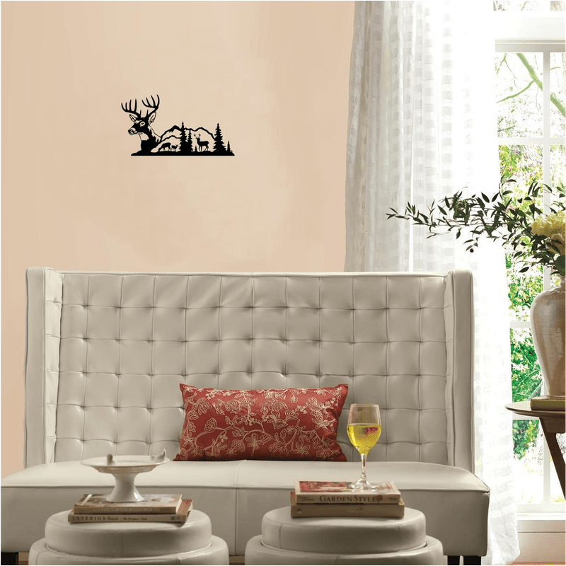 Casa si Gradina - Decoratiuni - Decoratiuni perete - Decor perete Munte cu Cerbi HH701 din lemn - 46 L x 25 H (cm) - Infinity.ro