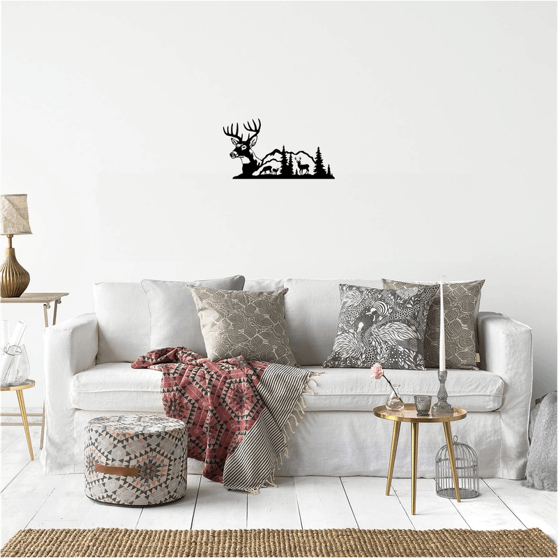 Casa si Gradina - Decoratiuni - Decoratiuni perete - Decor perete Munte cu Cerbi HH701 din lemn - 46 L x 25 H (cm) - Infinity.ro
