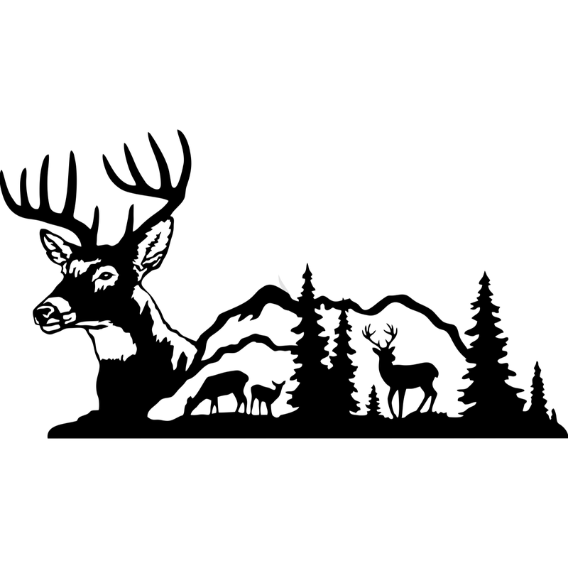 Casa si Gradina - Decoratiuni - Decoratiuni perete - Decor perete Munte cu Cerbi HH701 din lemn - 46 L x 25 H (cm) - Infinity.ro