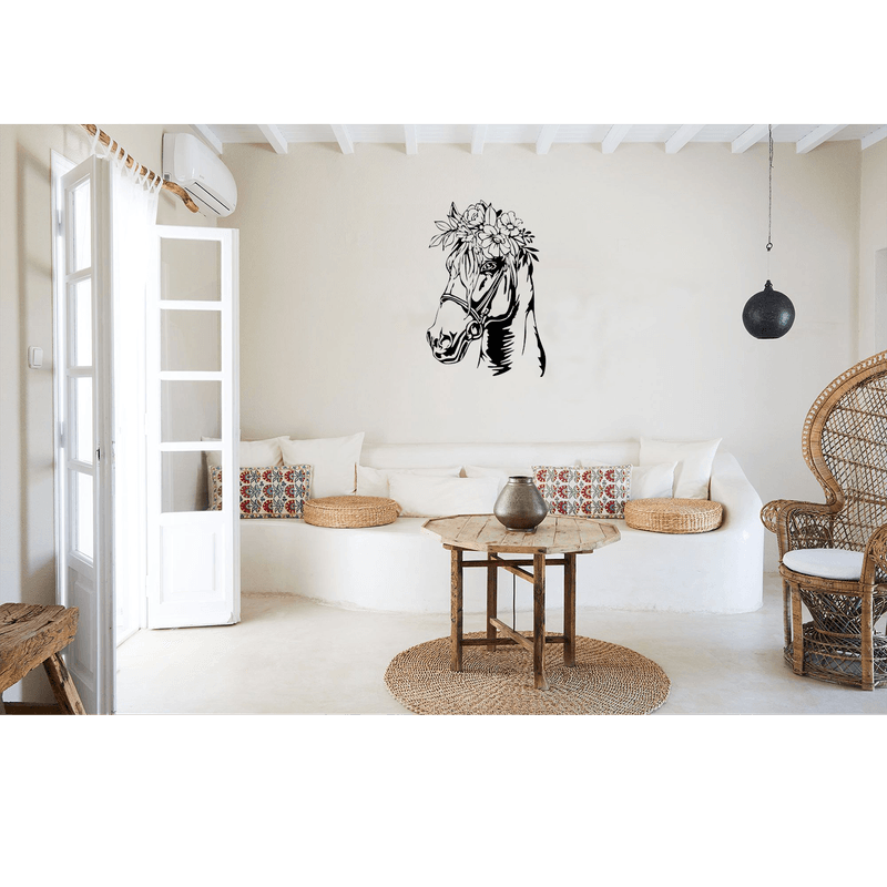 Casa si Gradina - Decoratiuni - Decoratiuni perete - Decor perete Cap de Cal cu Flori HH750 din lemn - 23 L x 35 H (cm) - Infinity.ro