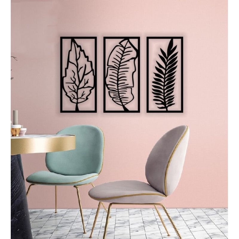 Casa si Gradina - Decoratiuni - Decoratiuni perete - Decor perete Personalizabil 3 Parti Frunze HHH532 din lemn - 84 L x 58 H (cm) - Infinity.ro