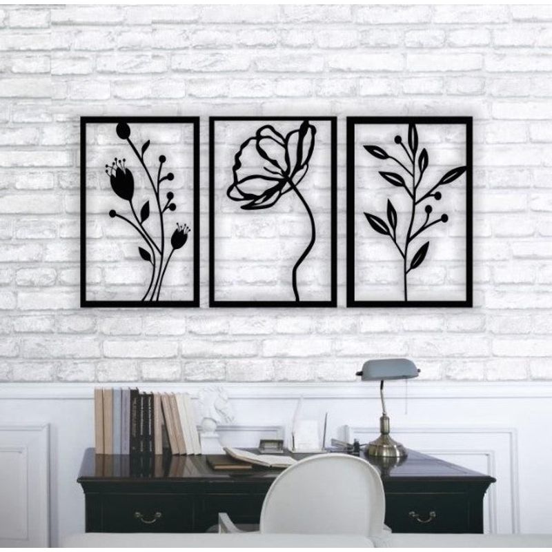 Casa si Gradina - Decoratiuni - Decoratiuni perete - Decor perete Personalizabil 3 Flori HH272 din lemn - 58 L x 28 H (cm) - Infinity.ro