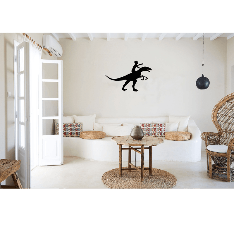 Casa si Gradina - Decoratiuni - Decoratiuni perete - Decor perete Baiat pe Dinozaur HH690 din lemn - 38 L x 25 H (cm) - Infinity.ro