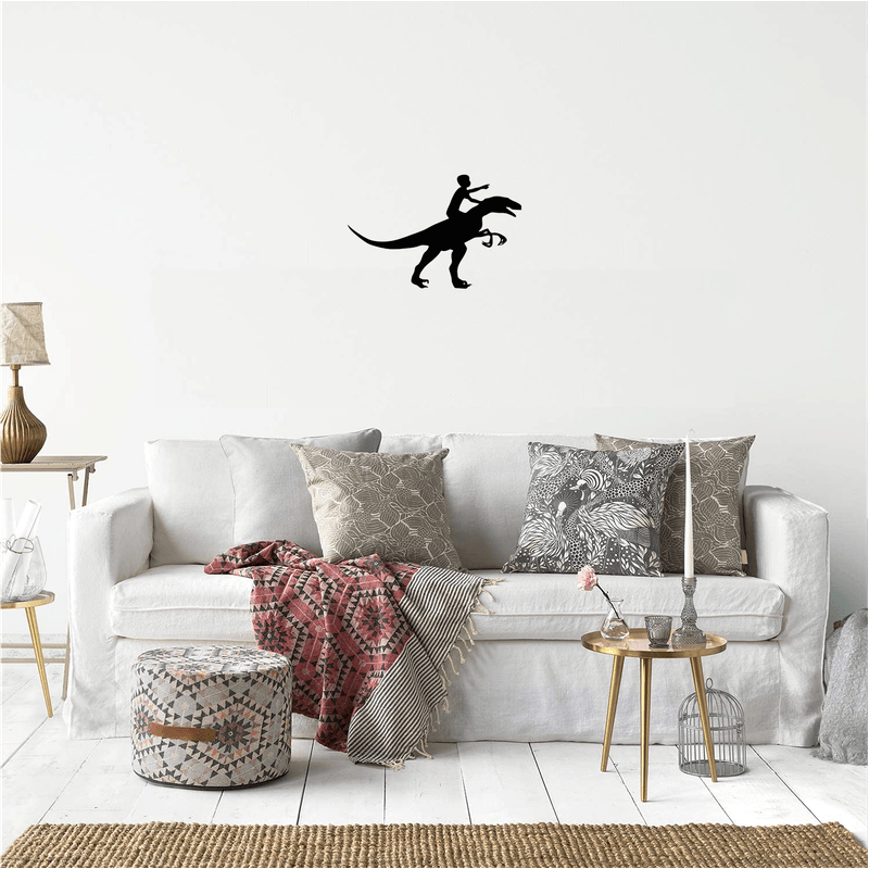 Casa si Gradina - Decoratiuni - Decoratiuni perete - Decor perete Baiat pe Dinozaur HH690 din lemn - 38 L x 25 H (cm) - Infinity.ro