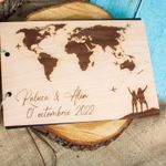 Market - Cadouri - Rame si albume foto - Album Foto GuestBook Nunta HH1610 Personalizat din lemn Inconjurul lumii Traseu Avioane 30 x 21 cm - Infinity.ro