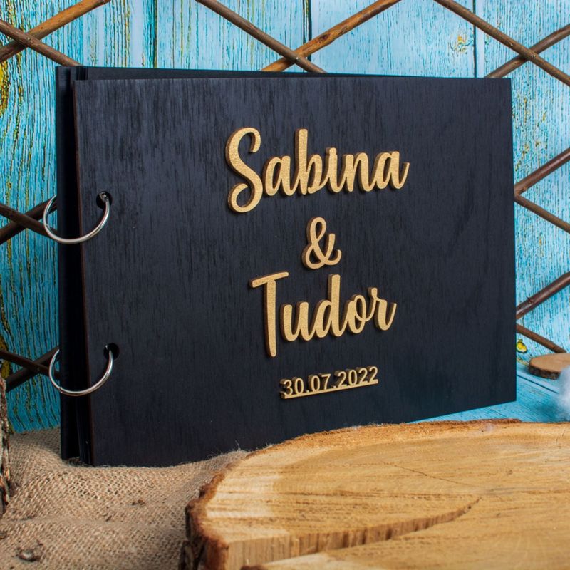 Market - Cadouri - Rame si albume foto - Album Foto GuestBook Nunta HH1588 Personalizat din lemn Negru 30 x 21 - Infinity.ro