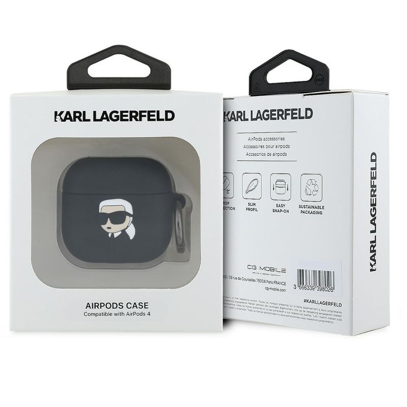TV, Audio-Video si Foto - Portabile audio - Casti audio - Husa pentru Apple AirPods 4 - Karl Lagerfeld Silicone Karl Head 3D (KLA4RUNIKK) - Black - Infinity.ro